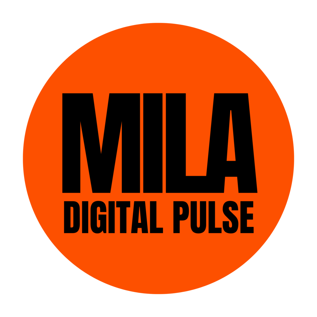 Logo Mila Digital Pulse naranja y negro